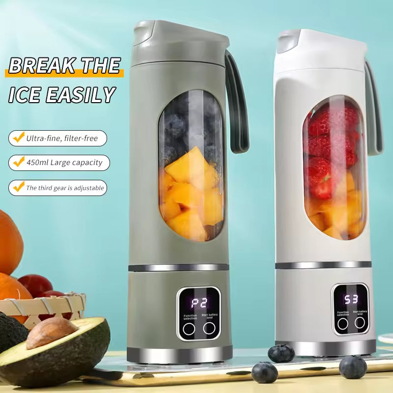 Blender Portabil USB Reîncărcabil – Mixer Electric Mini cu 6 Lame din Oțel Inoxidabil pentru Smoothie, Fructe și Citrice